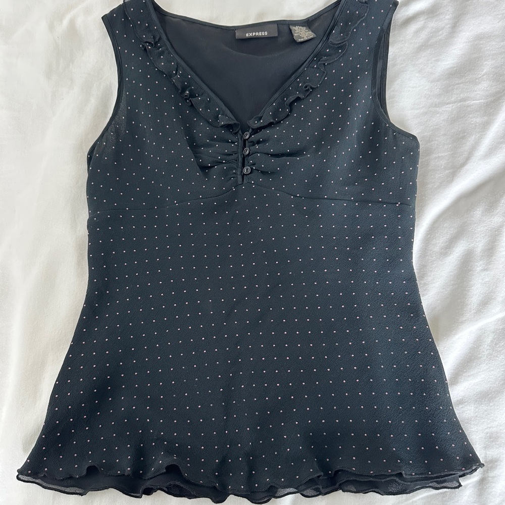 Express Black Sleeveless Top with Dotted Pattern